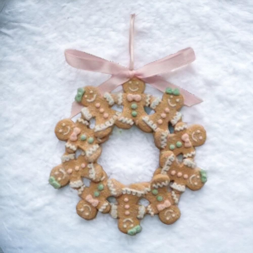 5.3&#x201D; Pastel Color Hanging Gingerbread Wreath Ornament -Festive Christmas D&#xE9;cor