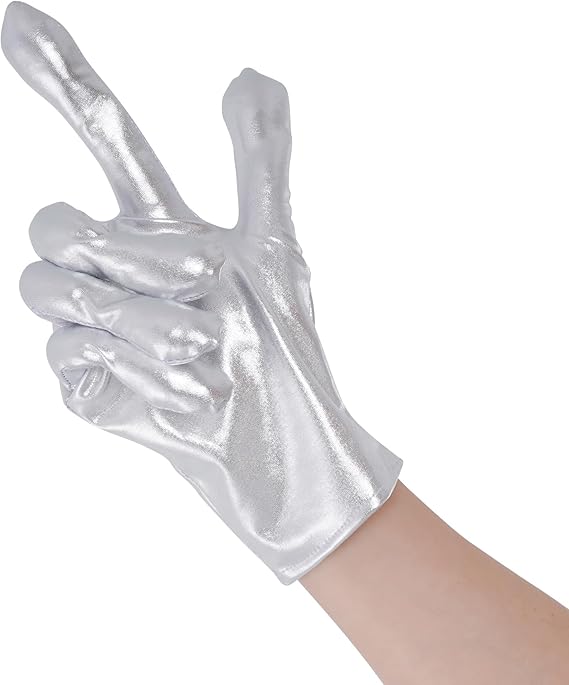 Shiny Metallic Gloves Sliver Alien Gloves Halloween Cosplay Costume Gloves for Women and Girls