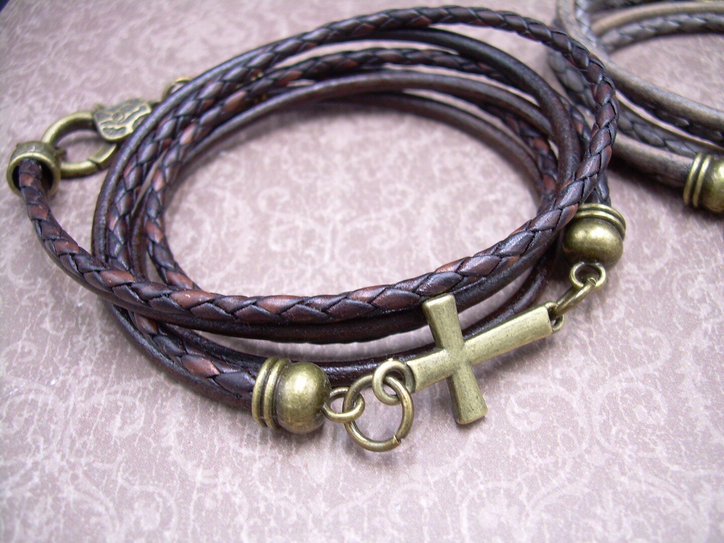 Jennoria Men's Brown Braided Leather Cross Bracelet - Multi-Layer Religious Bracelet Gift, Adjustable 8.46 Inch - View #9