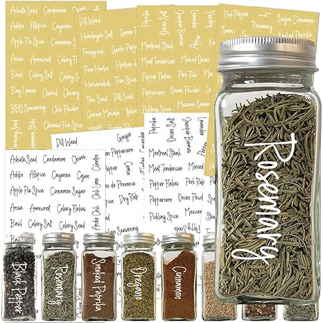 278 PCS Clear Spice Jar Labels Preprinted Waterproof Pantry Organization Stickers, Black & White Word Art Kitchen Labels for Spice Containers, Storage