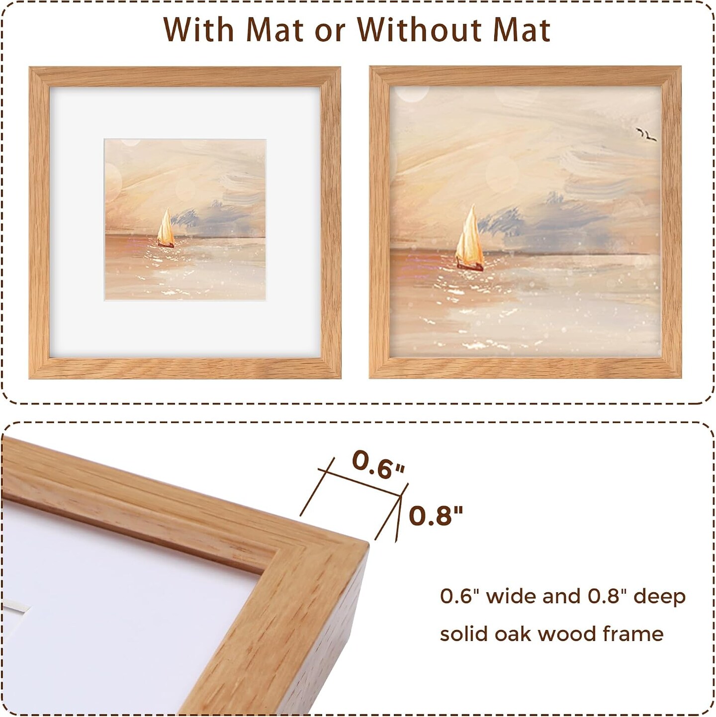 12x12 Solid Oak Wood Picture Frame – Natural Square Photo Frame