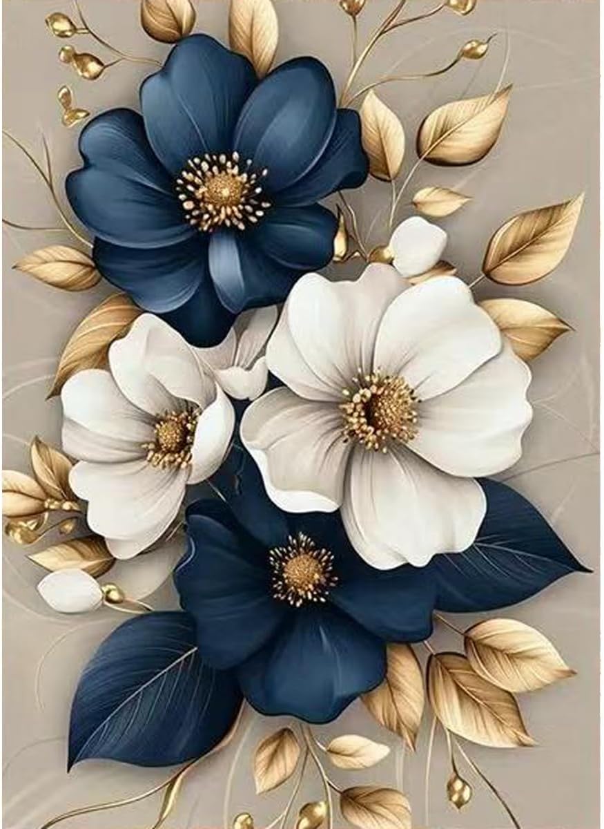 Floral Diamond Art Kits for Adults - 12x16 Inch 5D Full Round Drill Diamond Painting - DIY Flower Diamond Dots Gem Art for Beginners - Spring Flowers Rhinestone Craft for Home Wall Decor