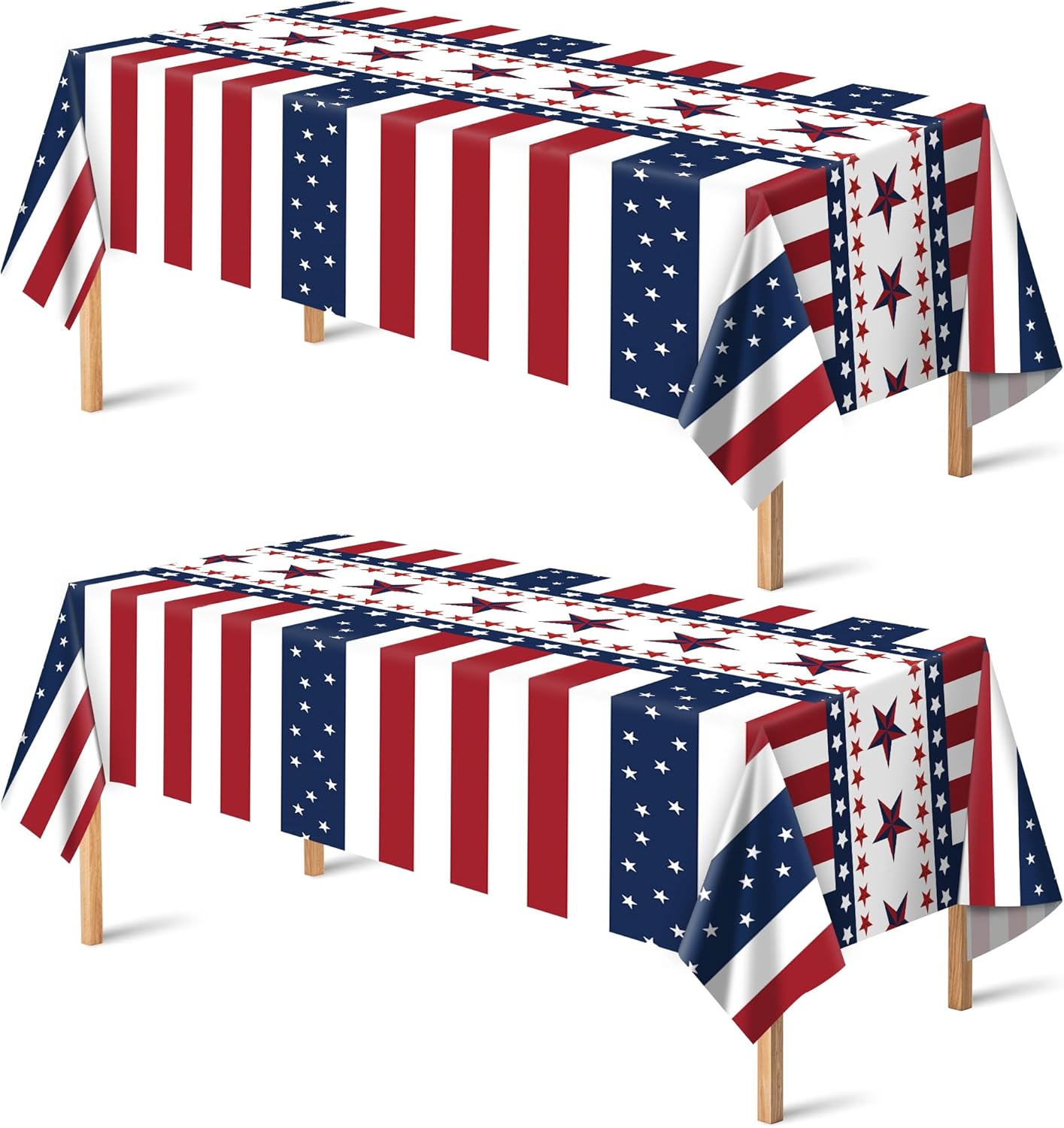 4th of July Table Cloths – 2 Pack Red White and Blue Disposable Patriotic Table Covers, 54" x 108", American Flag Independence Day Decorations