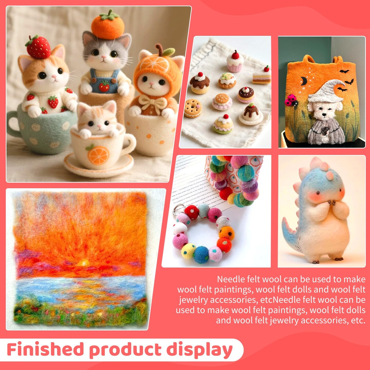 Needle Felting Kit, Wool Roving 24 Colors Set, Needle Wool Felting Tools Kit for Beginners, Needle Felting Starter Kits with Felting Needles for Felted Animal Needle Felting Supplies