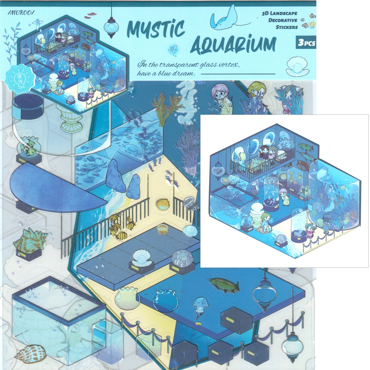 Beautiful Aquarium Sticker Scene, Isometric Room Stickers, Adorabilities