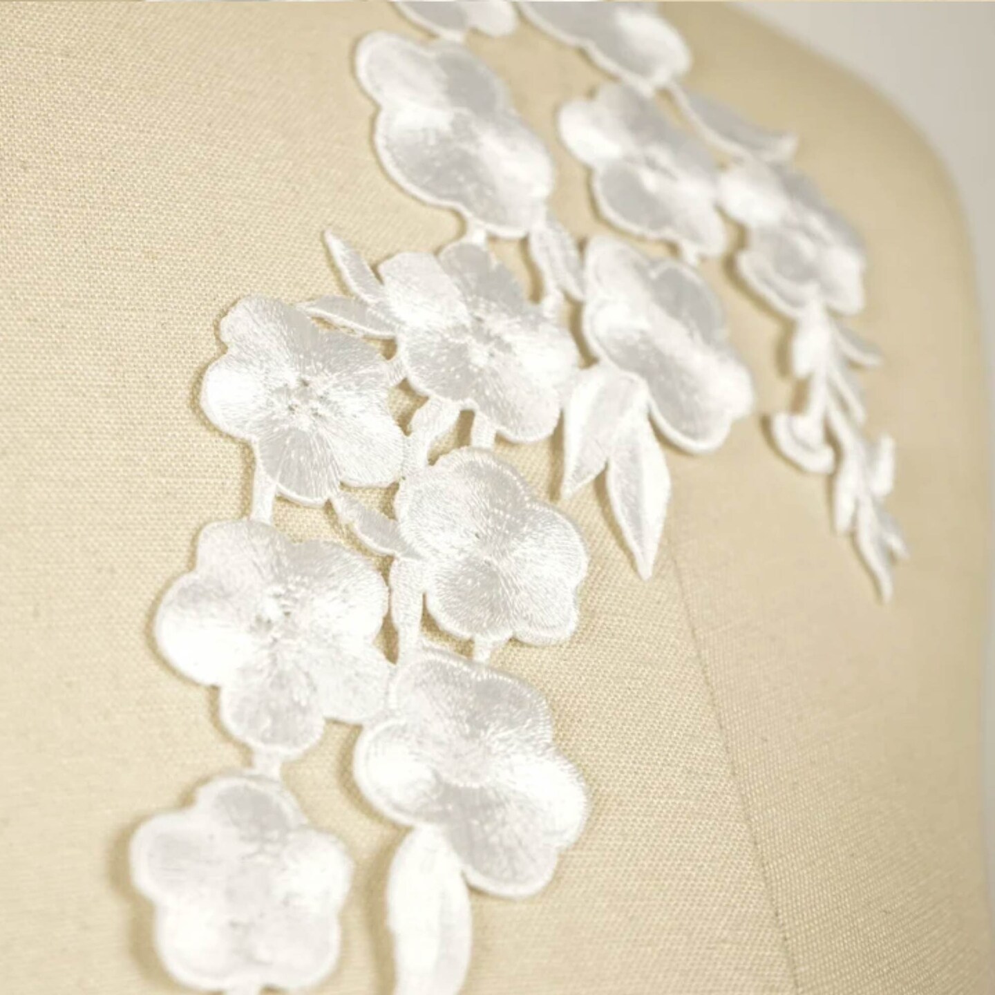 Elegant White Embroidery Flower Iron On Patch Pair for Clothing and Crafts