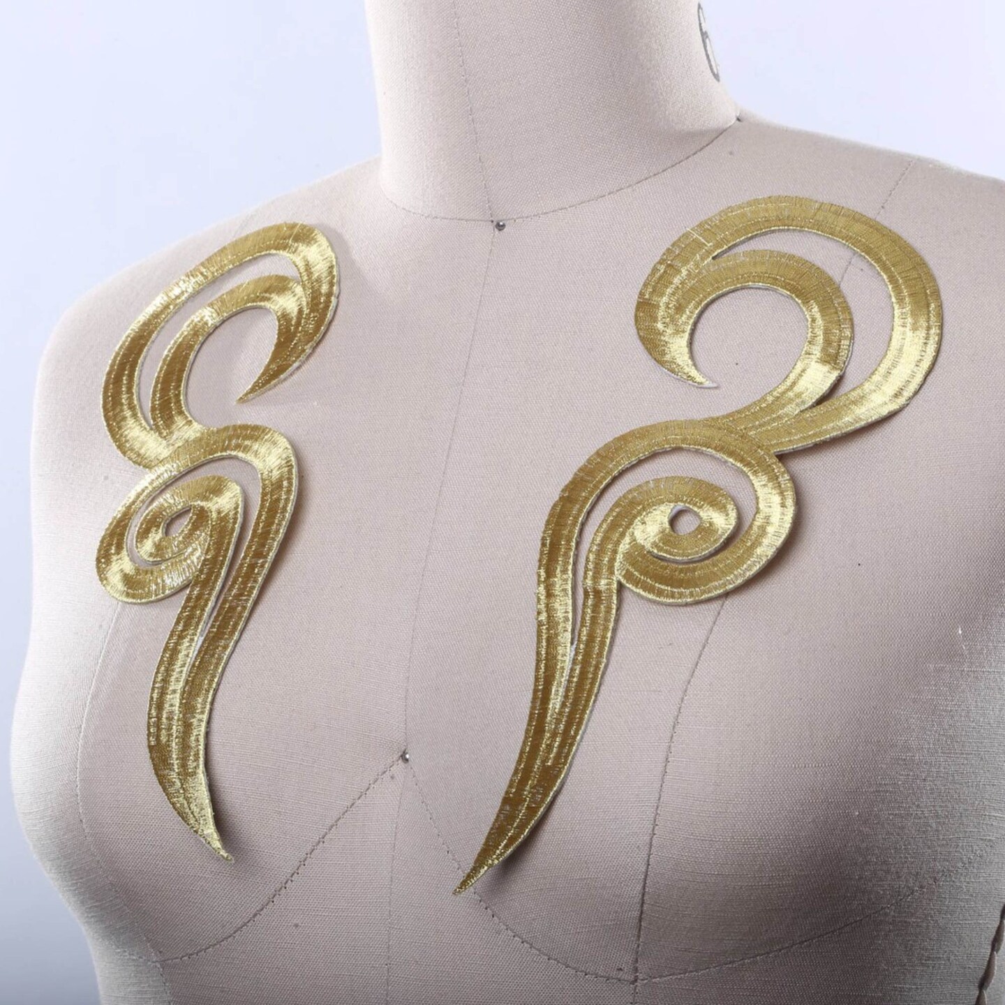 Gold Swirl Applique Pair Iron On 7 x 2.75 Inch Embroidery Patch