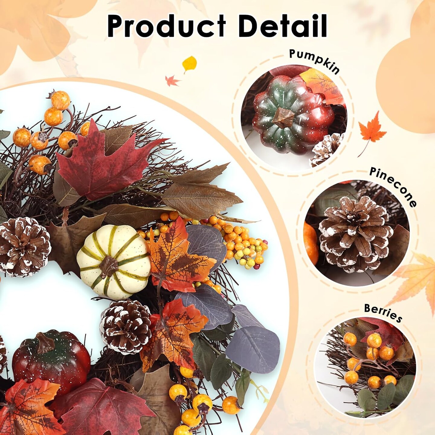 Fall Wreaths for Front Door Outside Decor(Wreath Eucalyptus)5&#x22;D x 20&#x22;W x 20&#x22;H