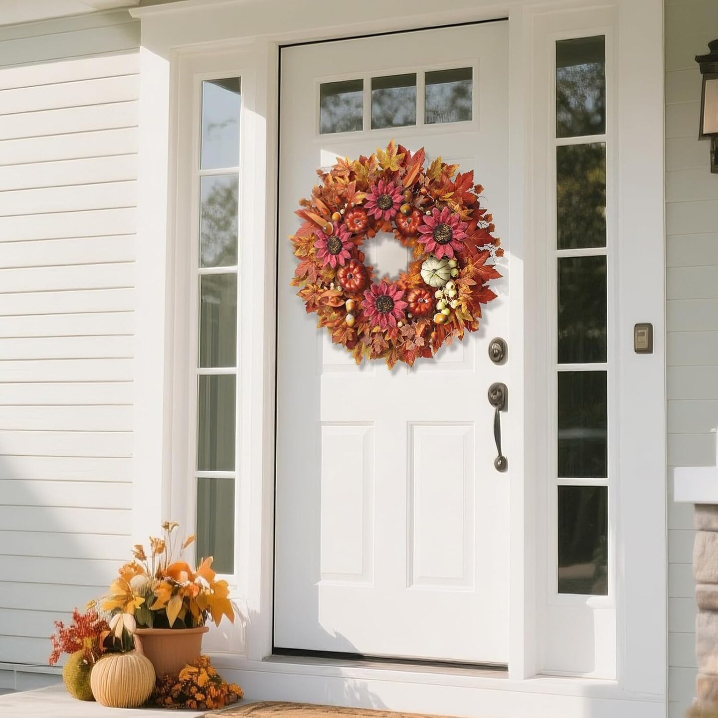 28'' Large Fall Wreath for Front Door(Fall Orange)28"D x 28"W x 5"H