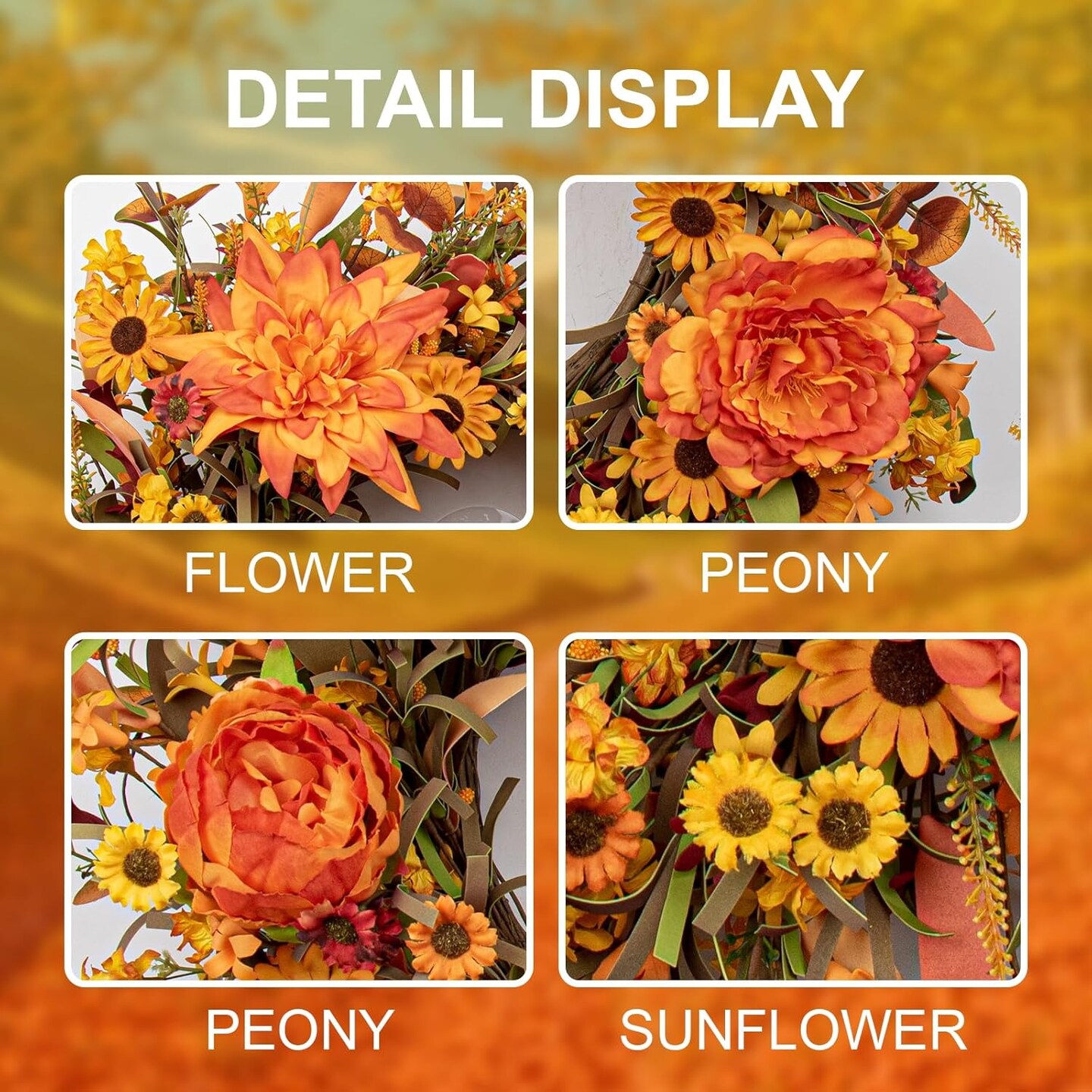 20” Artificial Fall Wreath Autumn Wreaths(Orange)5"D x 20"W x 20"H