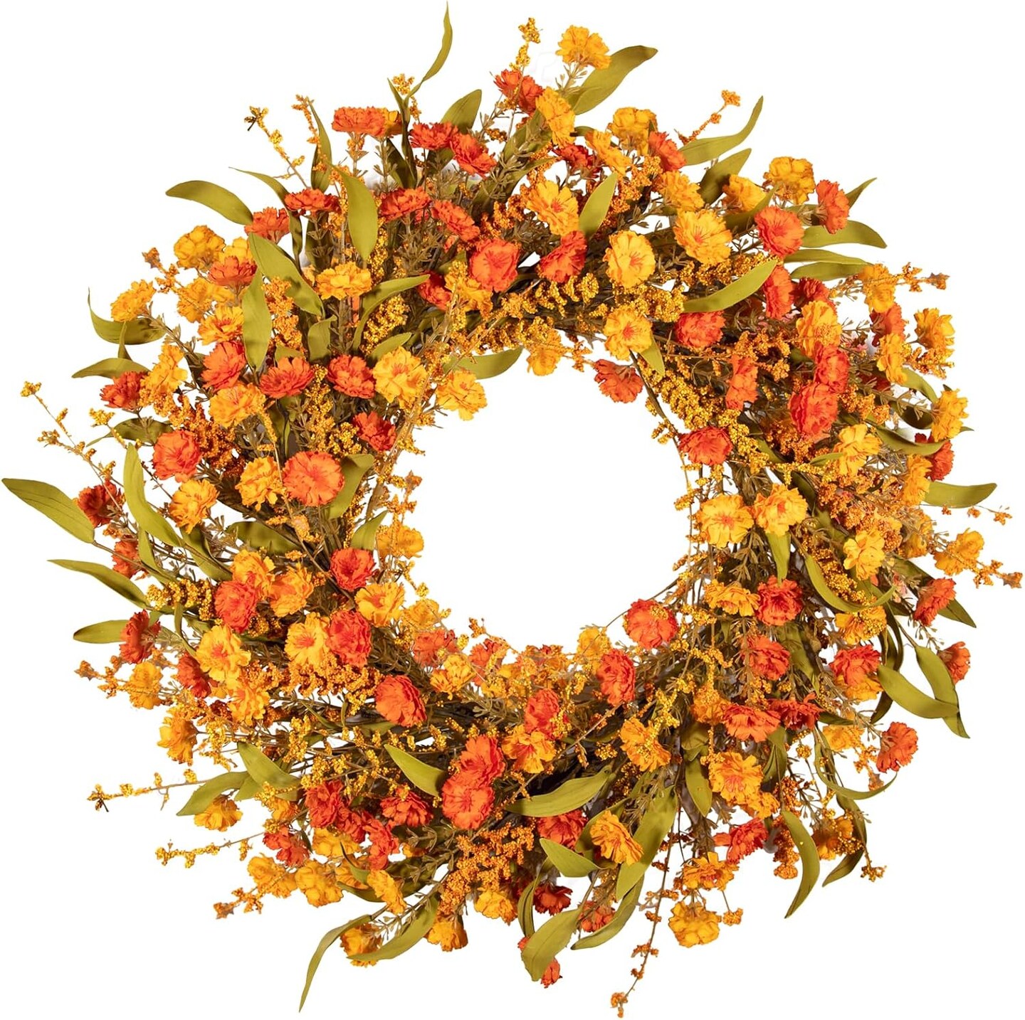 22 Inch Fall Flower Wreath for Front Door(Red, Orange, Yellow)14