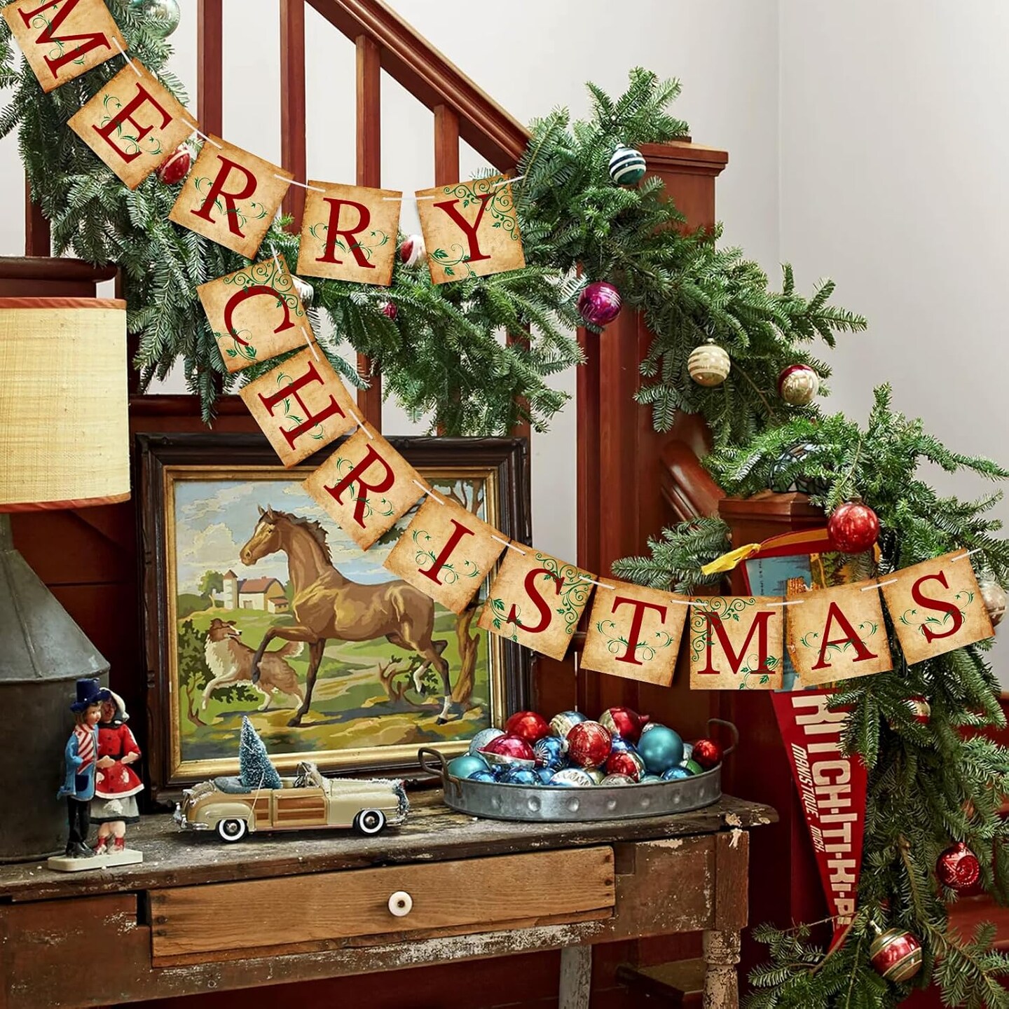 Merry Christmas Banner Vintage Christmas(red)