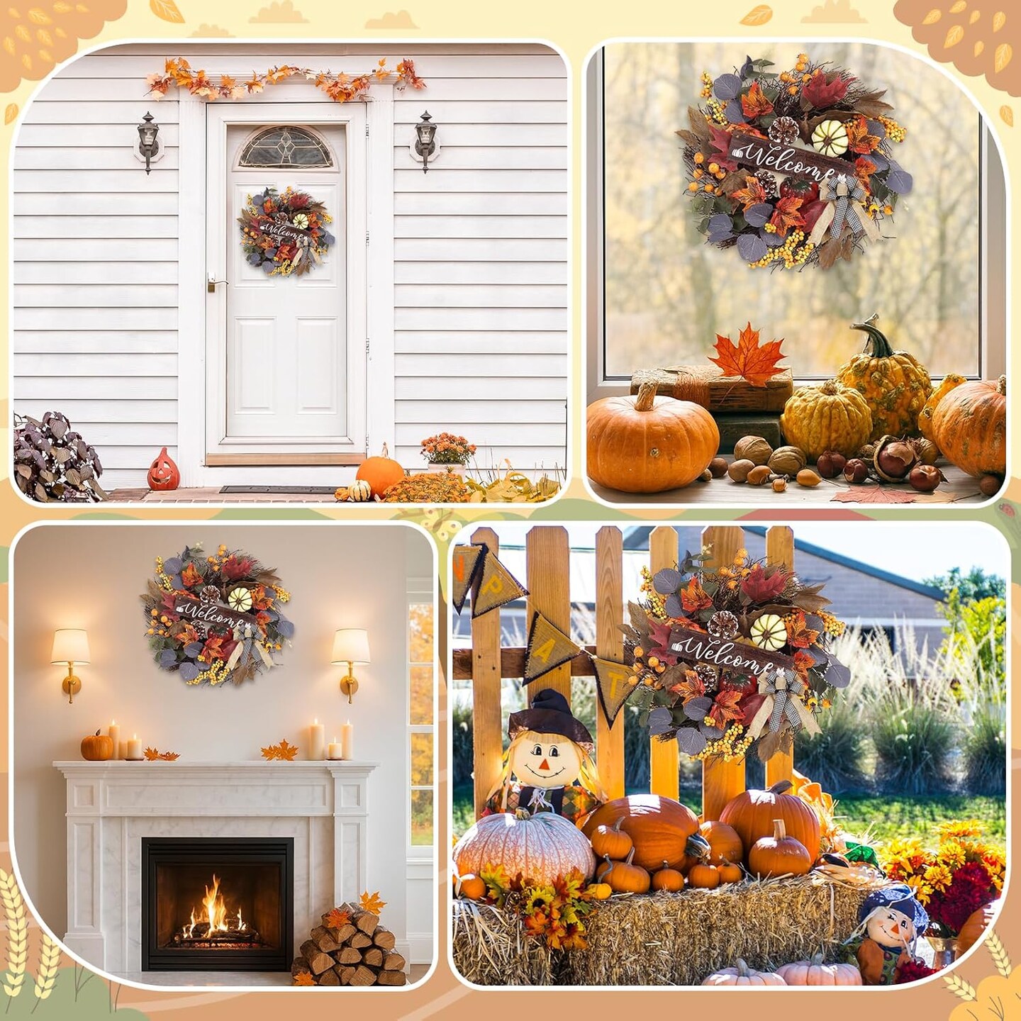Fall Wreaths for Front Door Outside Decor(Wreath Eucalyptus)5&#x22;D x 20&#x22;W x 20&#x22;H