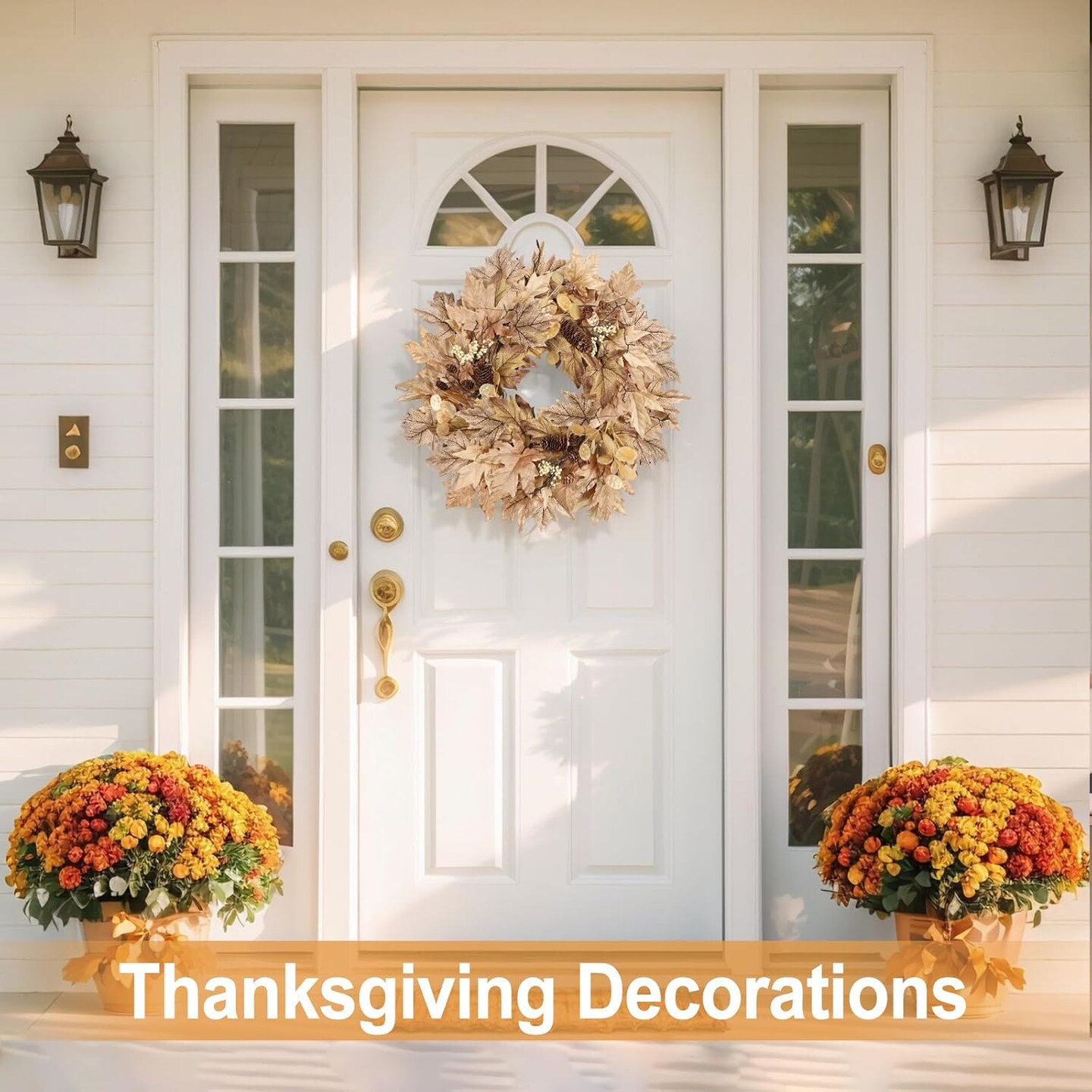 22 Inch Fall Wreaths for Front Door Outside Timer Function(Fall Wheat-268)22&#x22;D x 22&#x22;W x 5&#x22;H
