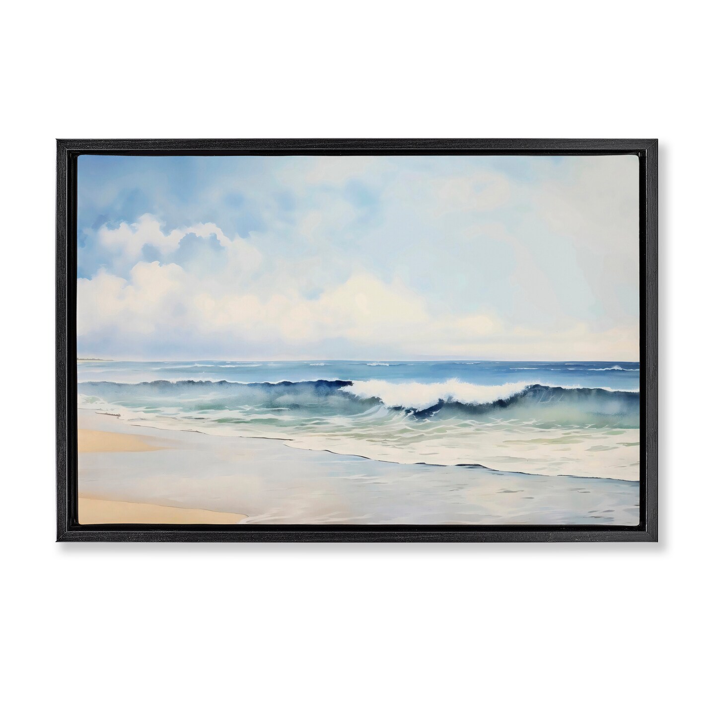 Stupell Industries Watercolor Beach Serenity Black Framed Floater Canvas Wall Art, design by Creative Studio
