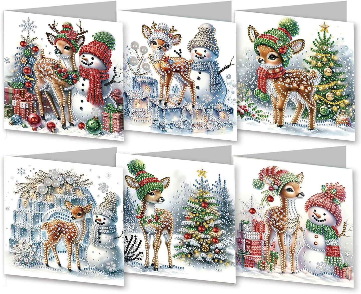 6-Pack 5D DIY Diamond Painting Christmas Greeting Cards Kit with Envelopes (Deer)