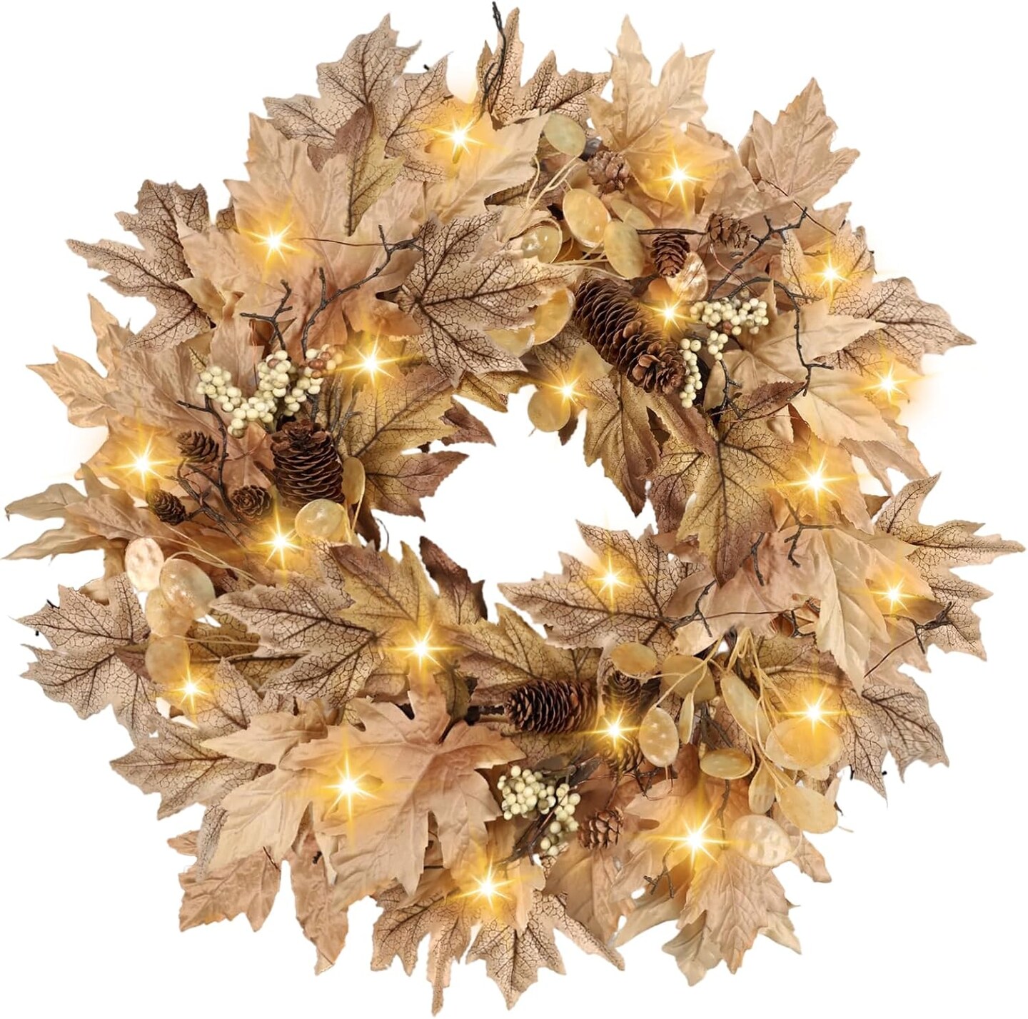 22 Inch Fall Wreaths for Front Door Outside Timer Function(Fall Wheat-268)22&#x22;D x 22&#x22;W x 5&#x22;H