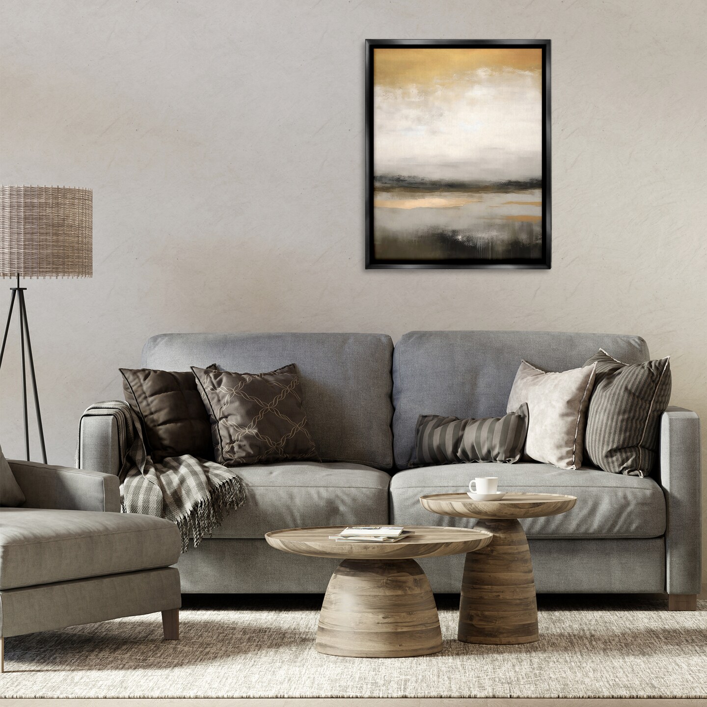 Stupell Industries Dreamy Neutral Abstract Landscape Black Framed Floater Canvas Wall Art, design by Creative Studio