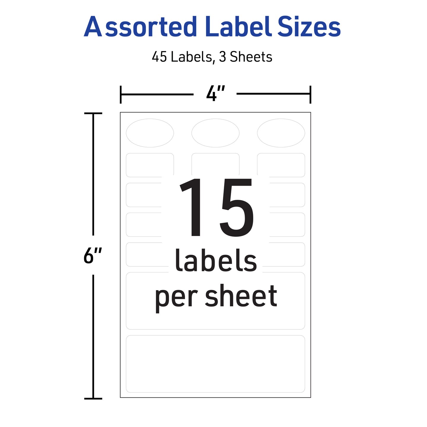Avery No-Iron Fabric Labels, Assorted Shapes and Sizes, Washer and Dryer-Safe Waterproof Labels, Non-Printable, 45 Blank Labels Total (40700)