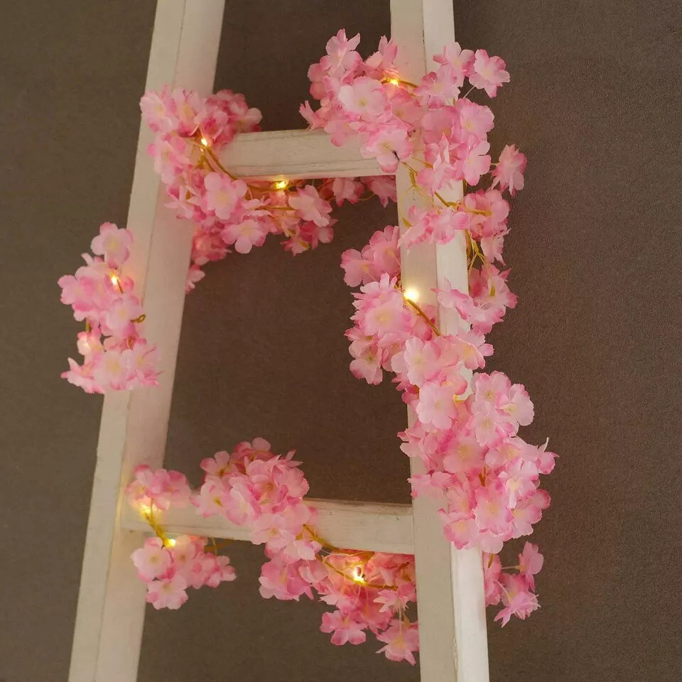 6 ft LED Pink Artificial Cherry Blossom Garland Fairy Lights Wedding Decorations