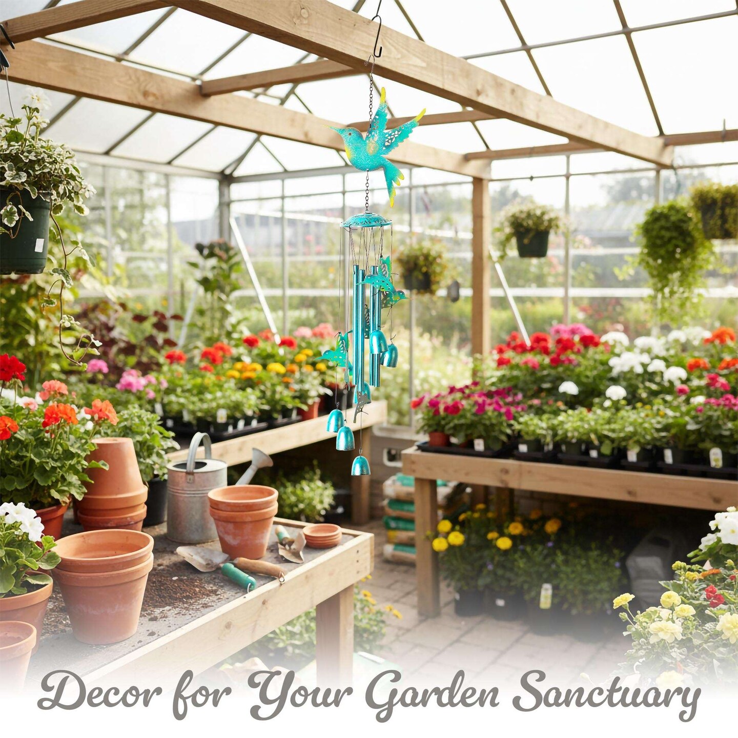 G128 Blue Hummingbird Wind Chimes for Outside | 32" Metal Outdoor Windchime for Garden, Patio, Porch
