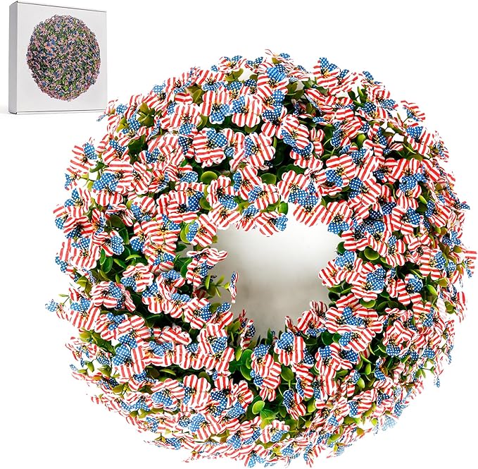 Memorial Day Wreath, 4th of July & 250th Anniversary Flag Decoration, Patriotic Front Door Wreath with Faux Silk Flowers and All‑Weather Greenery for Porch, Wall, Veterans Day & Flag Day Décor