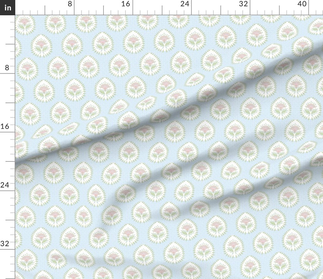 Grandmillennial Traditional Classic Garden Flowers Bloom Preppy Textured Woven Blue Pink Green Feminine Delicate Cottagecore Custom Printed Fabric by Spoonflower Various Fabrics by the Yard or Fat Quarter 17309310