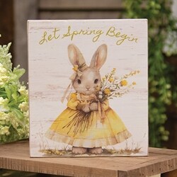 Rustic Easter Bunny Block Sign Let Spring Begin Printed Wood Shelf Decor Set of 3
