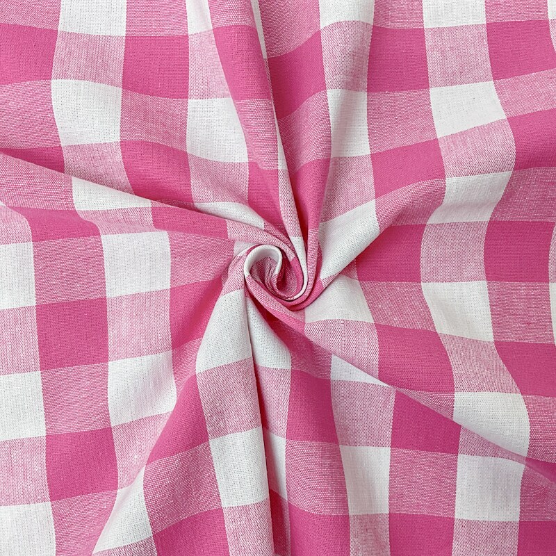 Pink-White Cotton Spandex Stretch Check Gingham Woven Fabric By the Yard