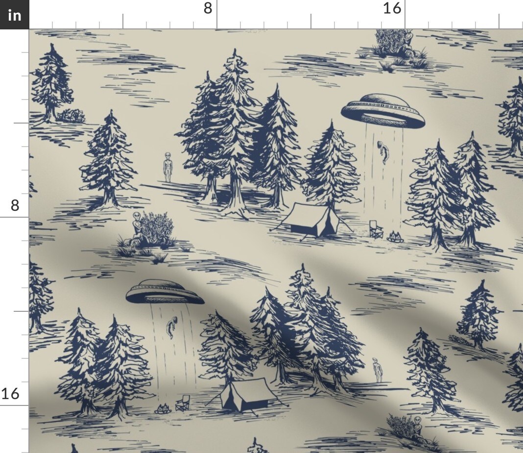 Alien Toile Outer Space Camping Tent Ufo Abduction Whimsical Custom Printed Fabric by Spoonflower Various Fabrics by the Yard or Fat Quarter 10112497