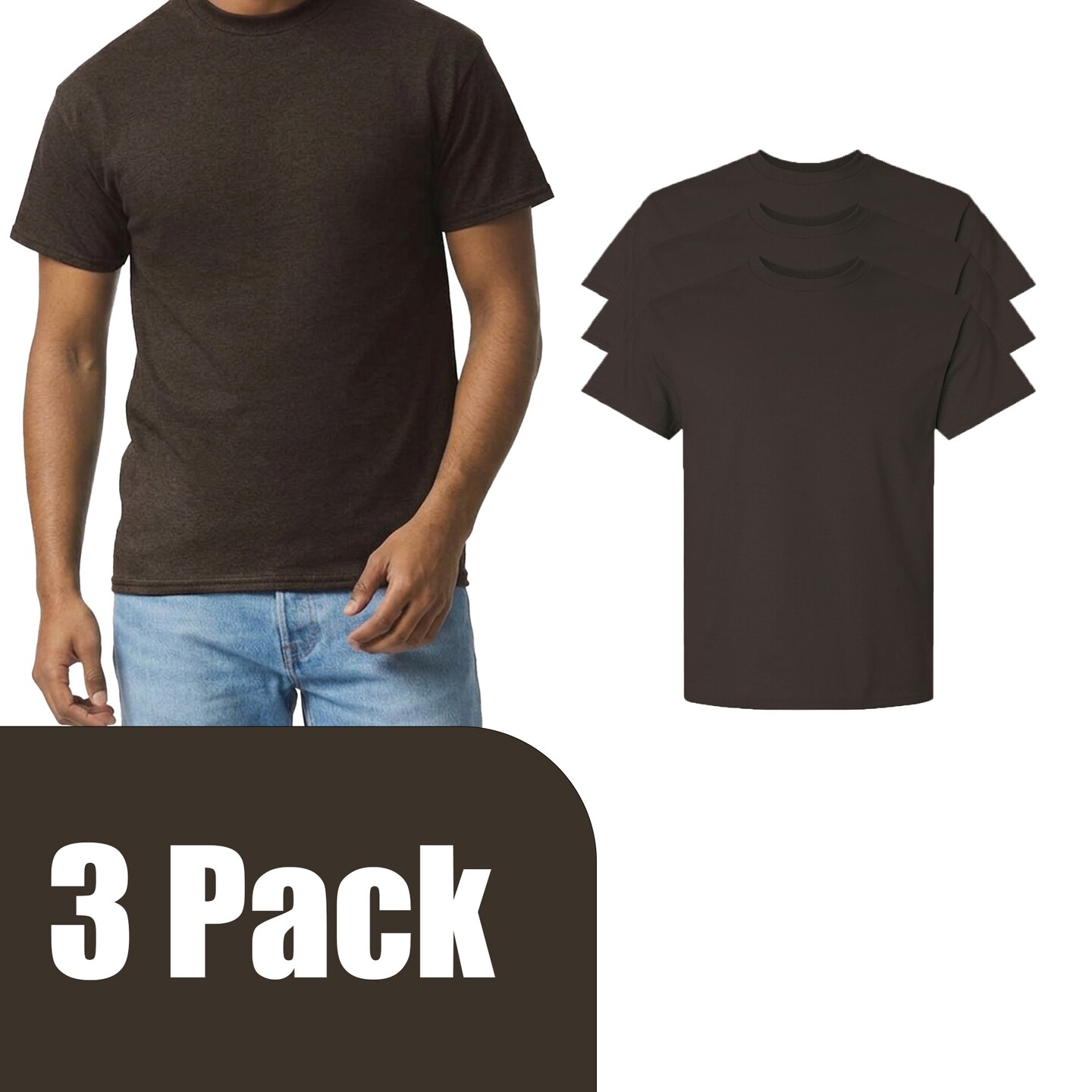 Men's Ultra Cotton Dark Chocolate T-Shirt - Gildan, Short Sleeve Classic Fit Blank Shirt