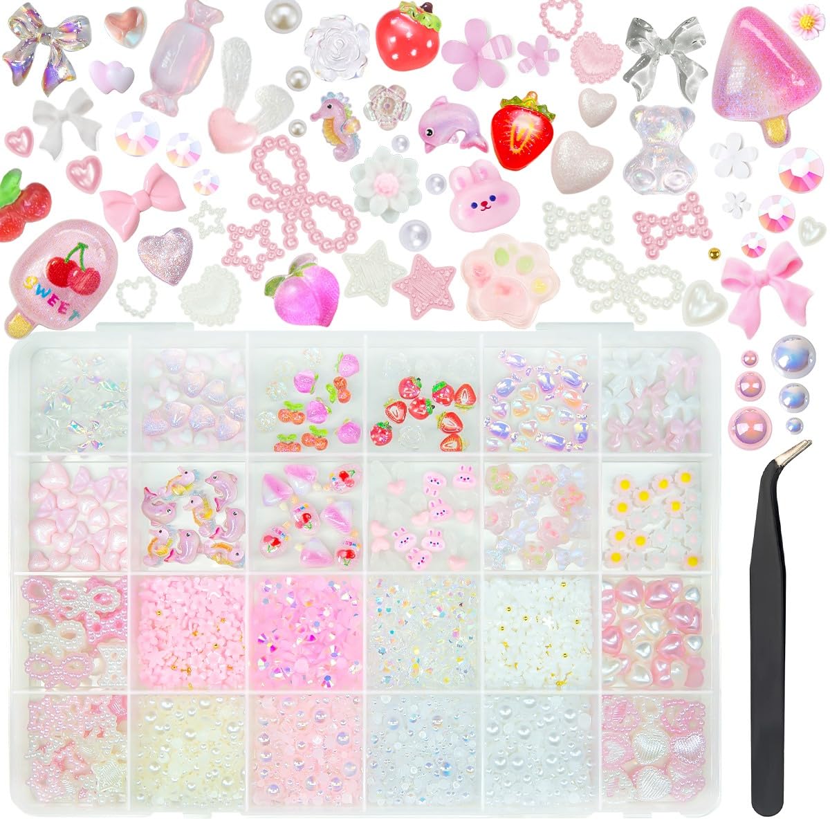 24-Color 5mm Crystal Resin Rhinestones – Flatback Rainbow Gems for DIY Crafts, Nail Art, Face & Eye Makeup, Tumblers, Bottles, Clothing, Shoes, Charms