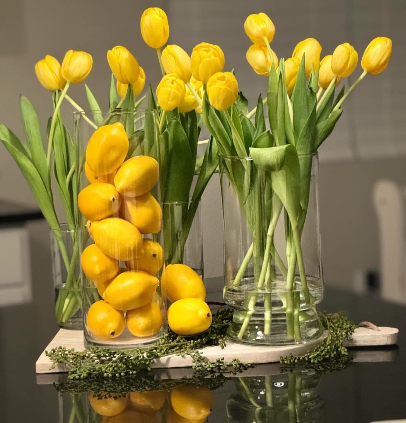 10pcs Artificial Yellow Tulips Faux Tulip Bouquet Real Touch Fake Flowers for Spring Mother&#x27;s Day Easter Wedding Home Decoration