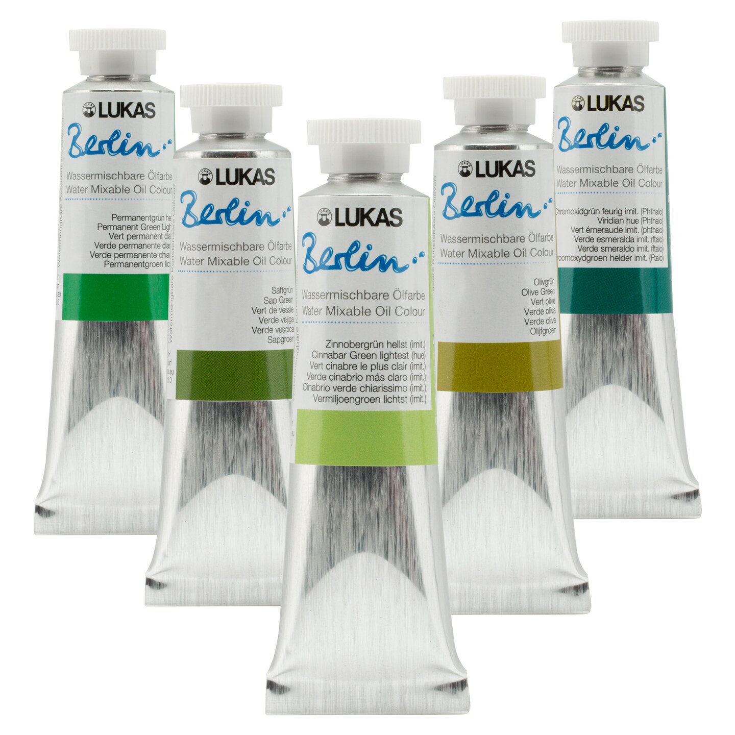 Lukas Water Mixable Oil Paint - Eco-Friendly, 37ml Greens Set of 5, Solvent-Free Artist Oil Paint with Lightfast Pigments and Beeswax for Smooth Consistency, Water Soluble, Quick-Drying