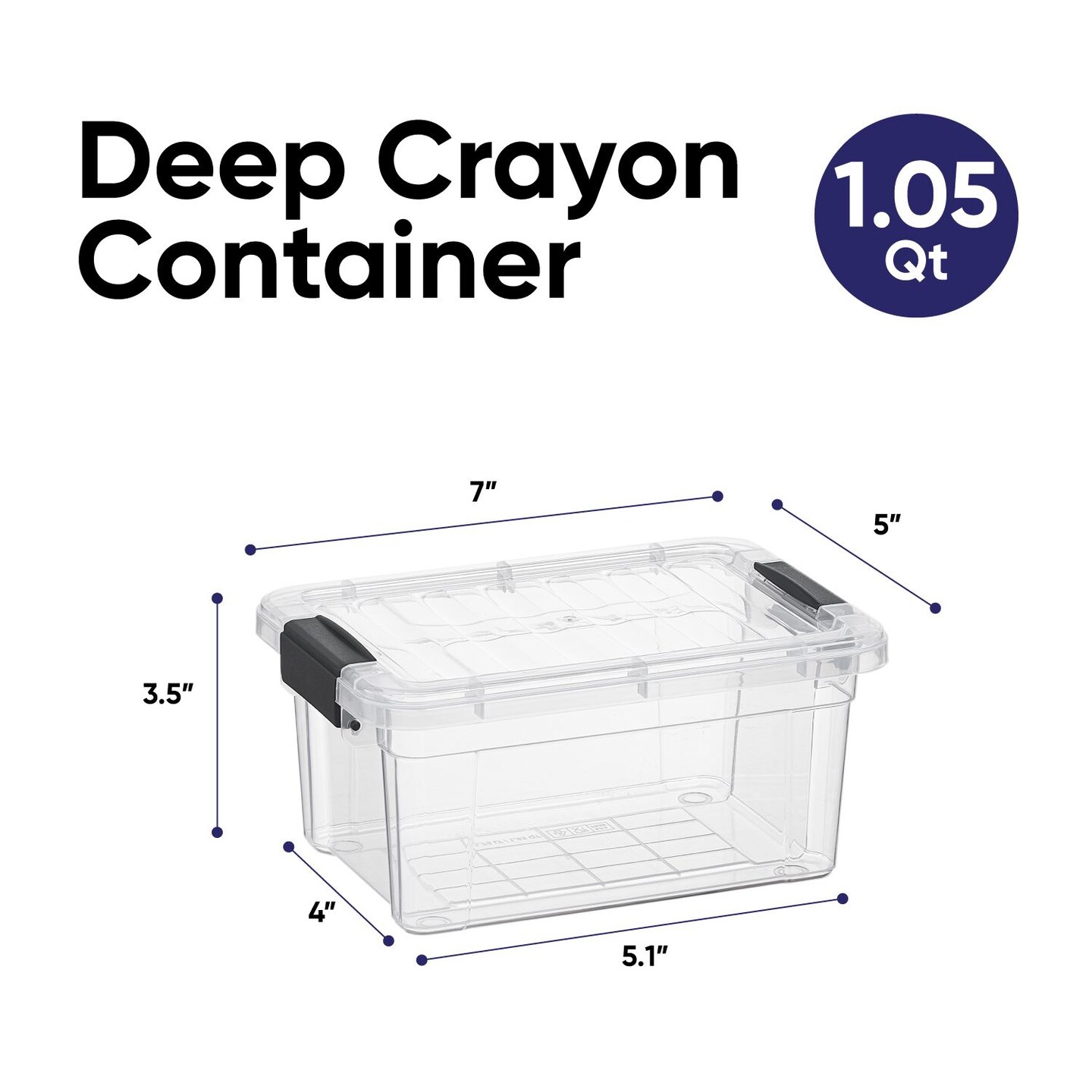 Superio Mini Plastic Crayon Box Storage Container Clear Plastic Bin with Lid Organizing Box 1.05 Qt.
