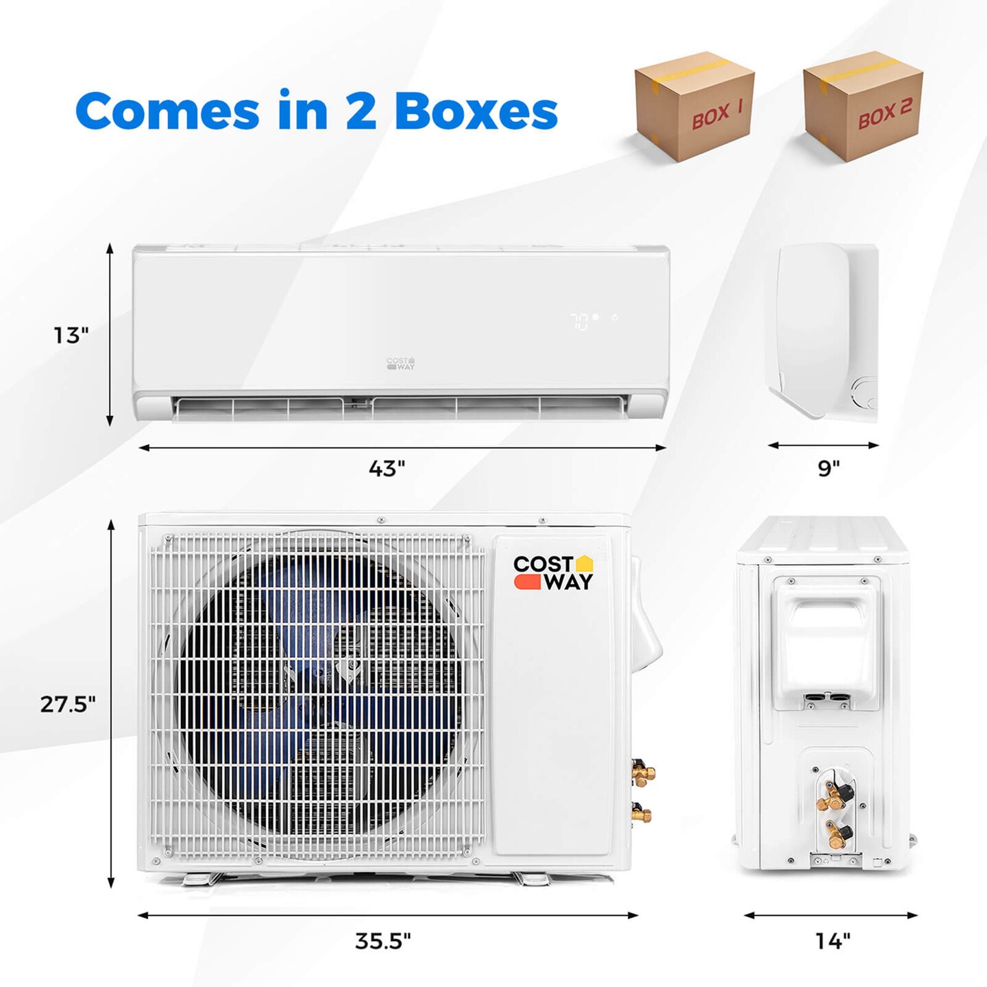 Costway 24000 BTU Wifi Enabled Mini Split Air Conditioner & Heater with Heat Pump Black/White