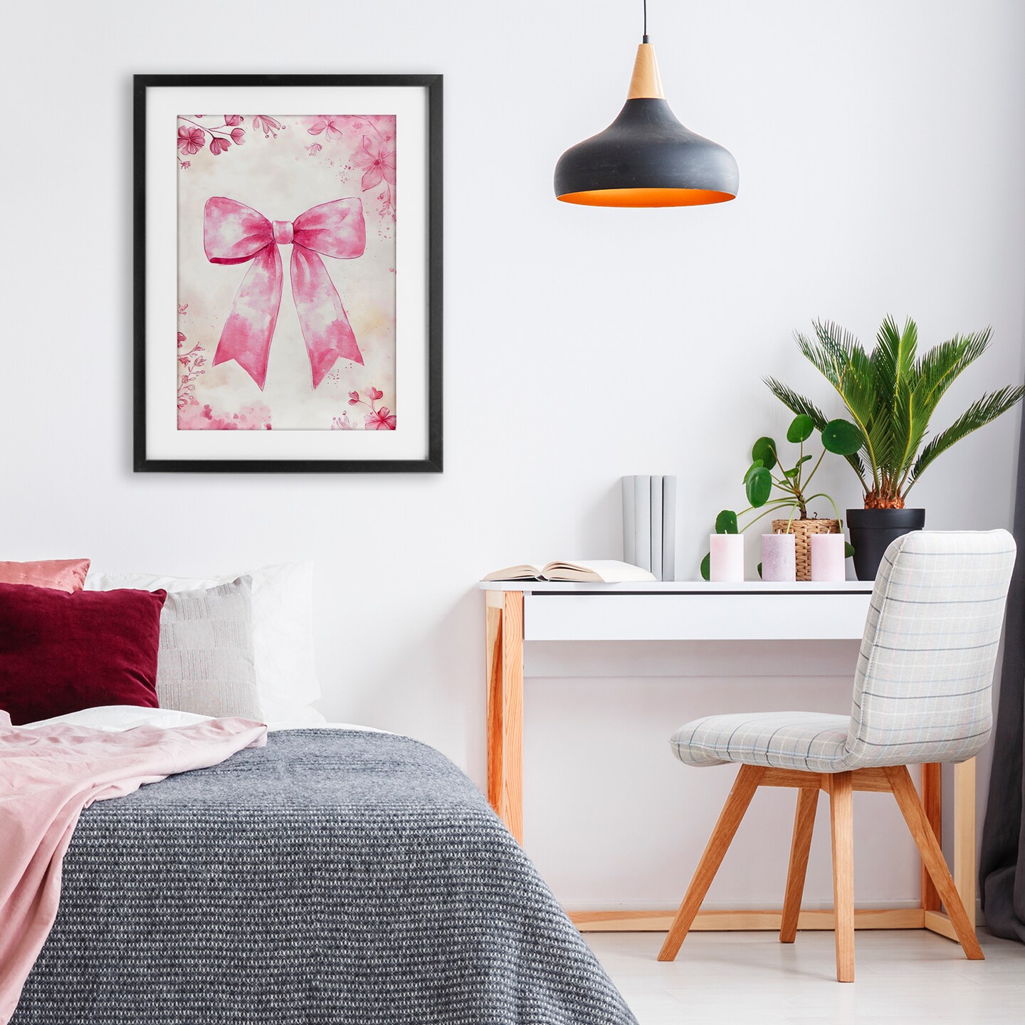 Stupell Industries Whimsical Floral Bow Pink & Beige Framed Print Under Glass, design by Creative Studio