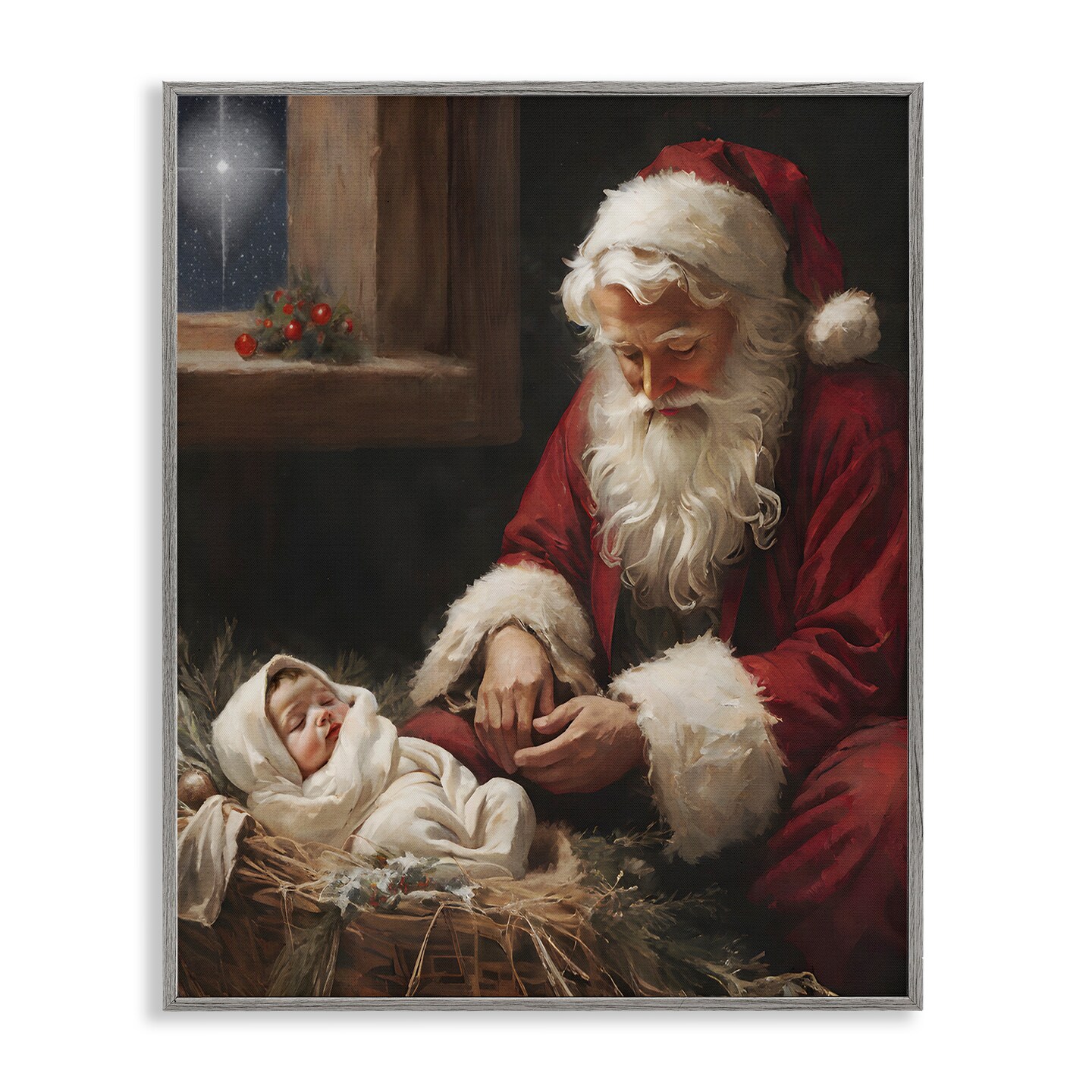 Stupell Industries Santa Believes with Baby Jesus Framed Giclee, design by Jo Moulton