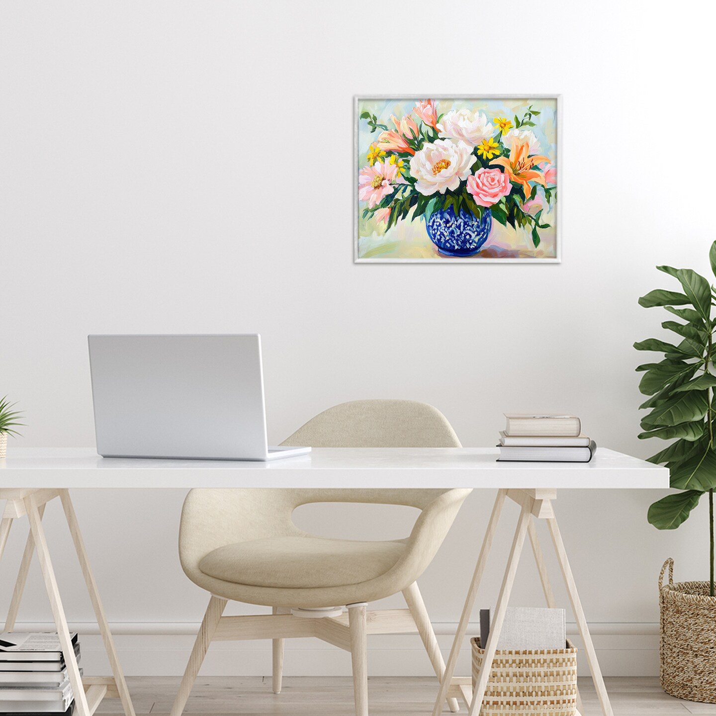 Stupell Industries Indigo Chinoiserie with Assorted Flowers Framed Giclee, design by Petal Prints Design