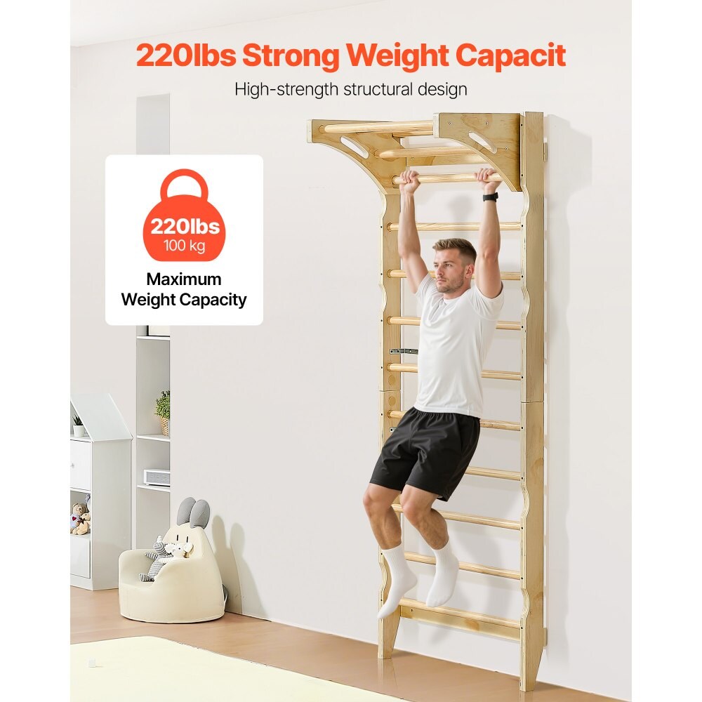 2-in-1 Swedish Ladder Indoor Climbing Wall Gym with Pull-Up Bar for Home Exercise Fun