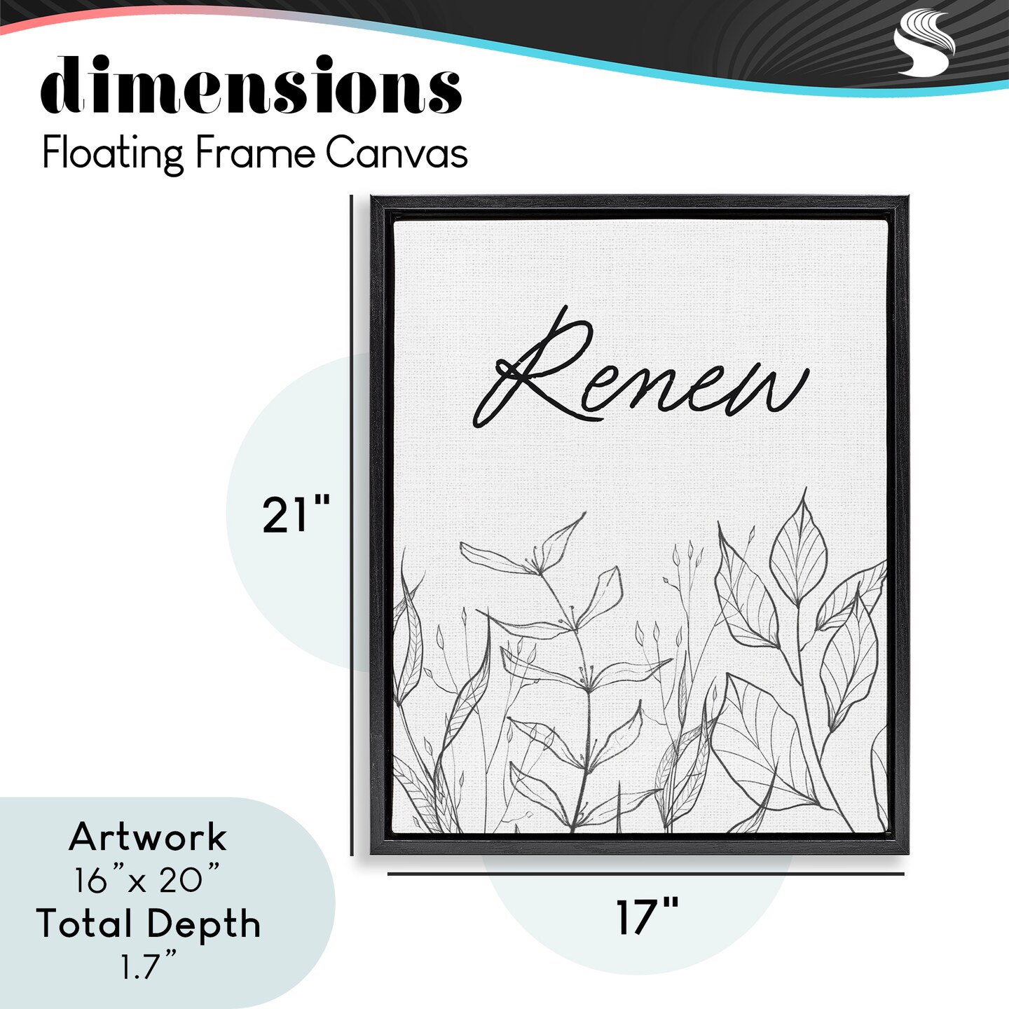 Stupell Industries Renew with Leaf Outlines Floating Frame, design by Lettered and Lined