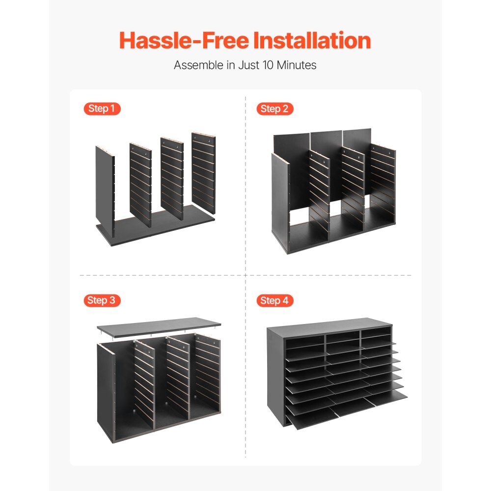 Wood Literature Organizer File Sorter with Removable Shelves Mailbox Slots for Office