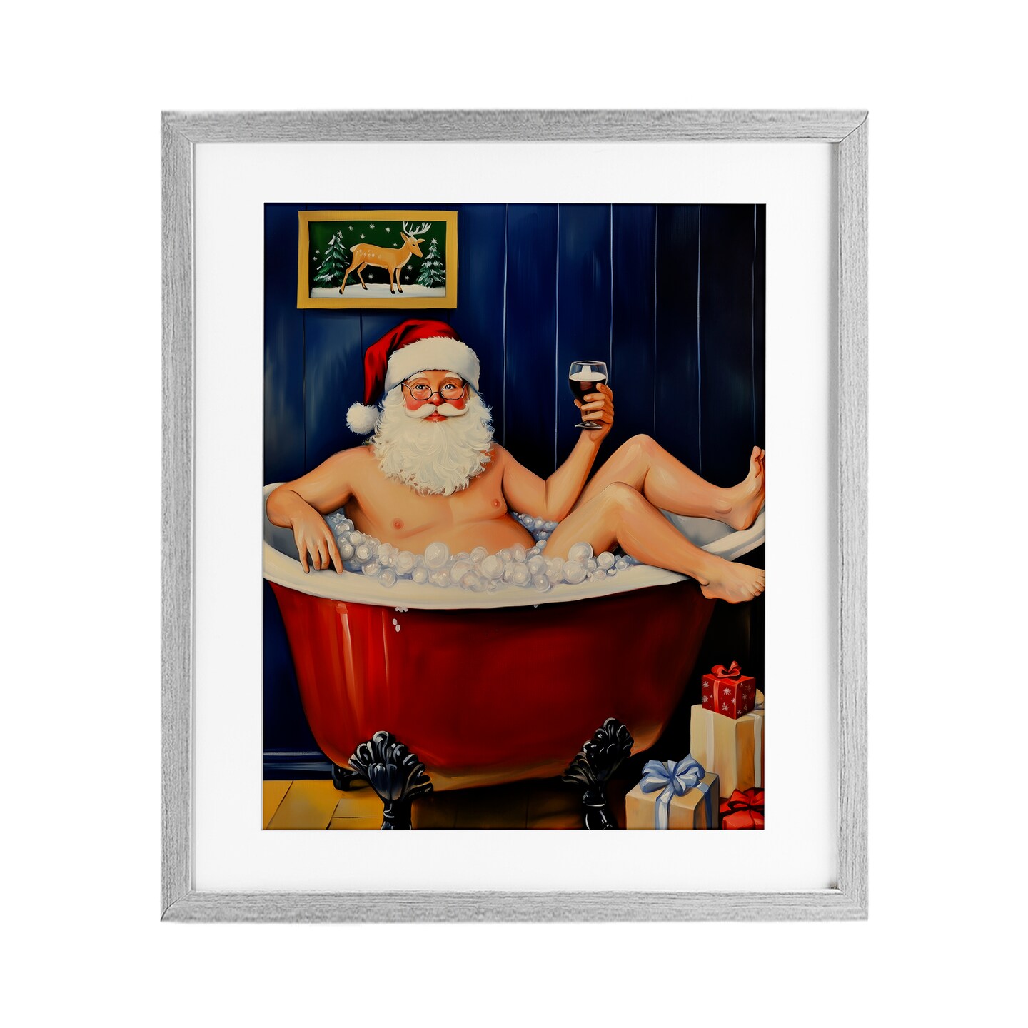 Stupell Industries Joyful Bathtub Santa Framed Print Under Glass, design by Arlington Prints