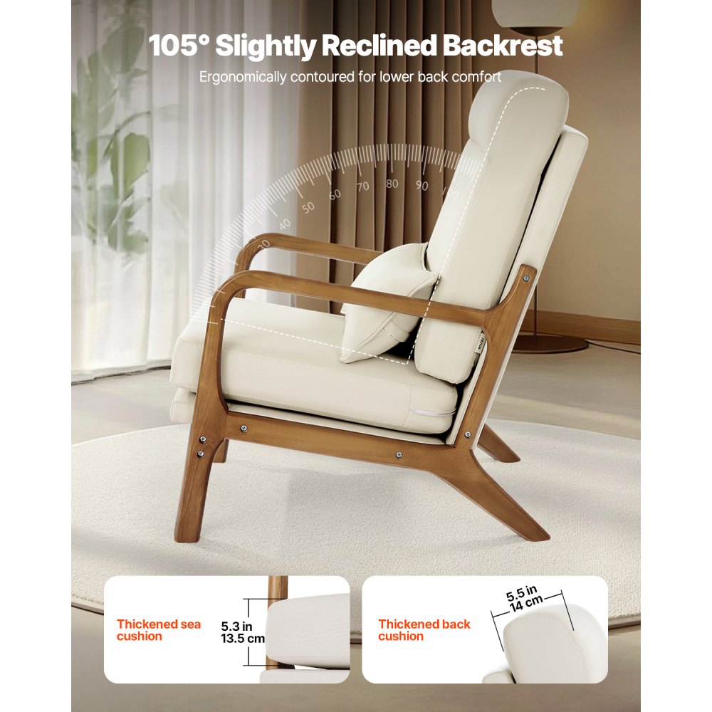 Mid Century Modern Accent Chair Upholstered Armchair with Solid Wood Frame Linen Fabric