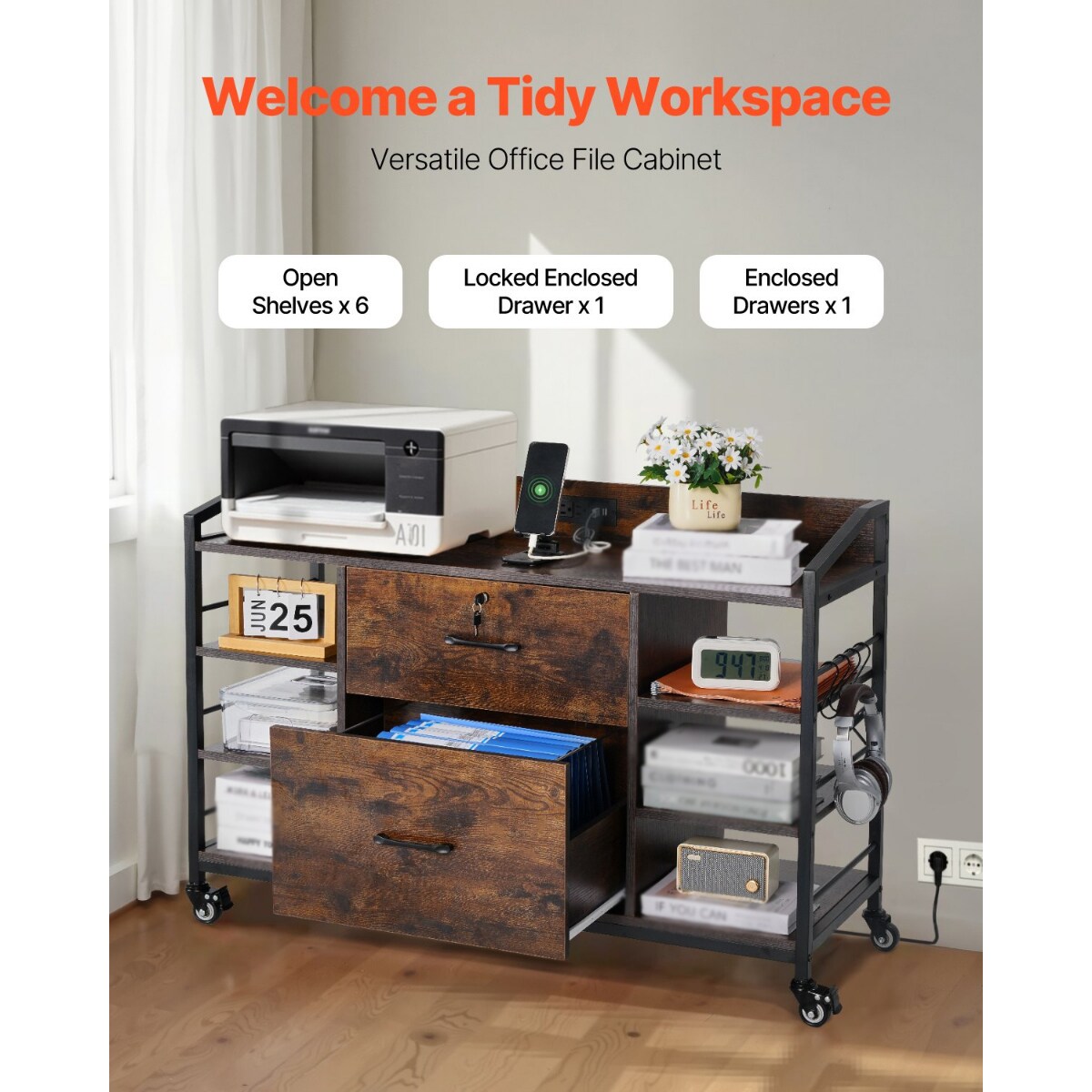 2 Drawer Metal File Cabinet Lateral Storage with Lock 6 Shelves for Letter A4 Legal