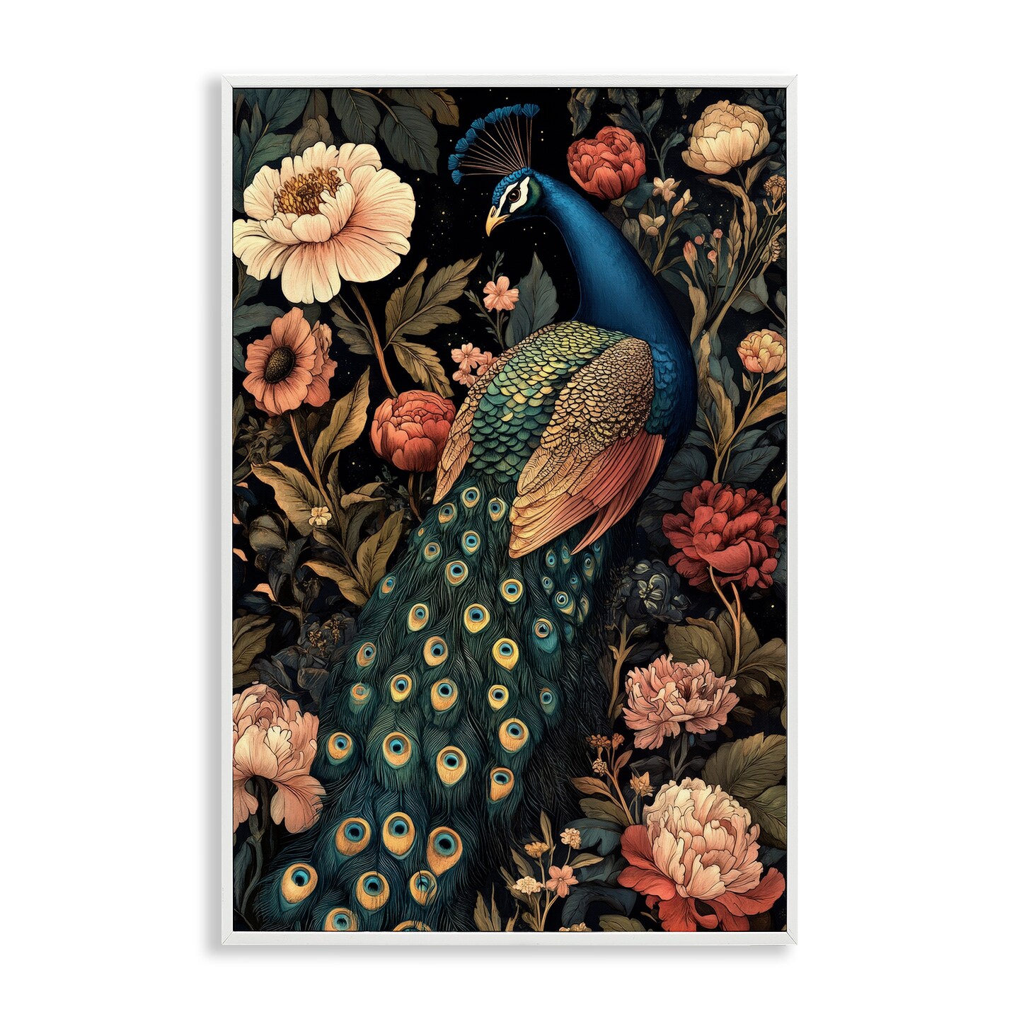 Stupell Industries Vintage Peacock in Florals Framed Giclee, design by Petal Prints Design