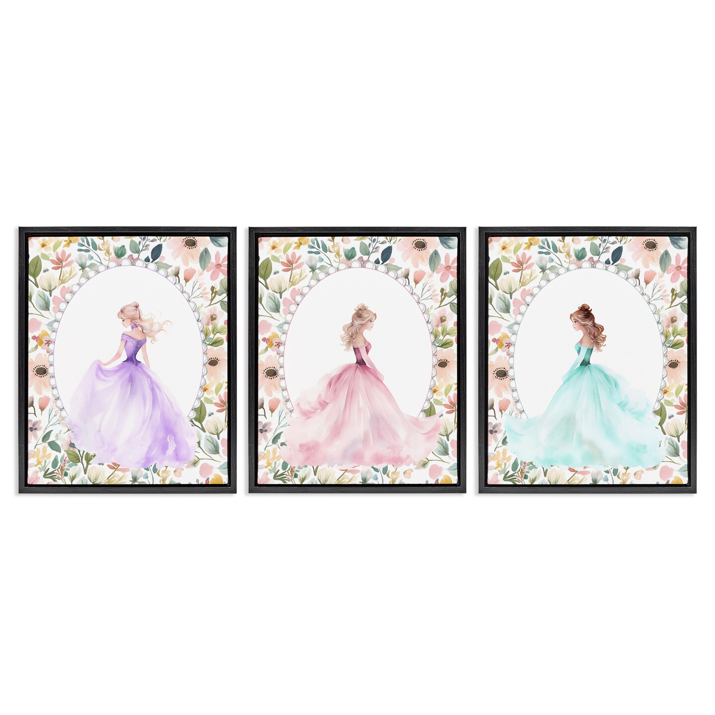 Stupell Industries Princess Love Pearls & Florals 3pc Floating Frame Set, design by Christine Simpson Art