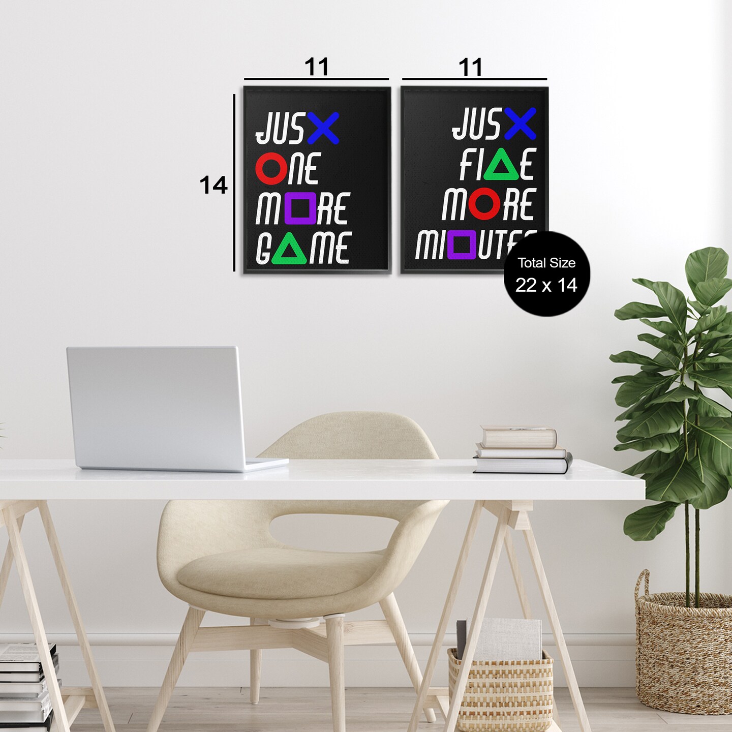 Stupell Industries Gamer Button Symbols Phrases 2pc Framed Giclee Set, design by Kim Allen