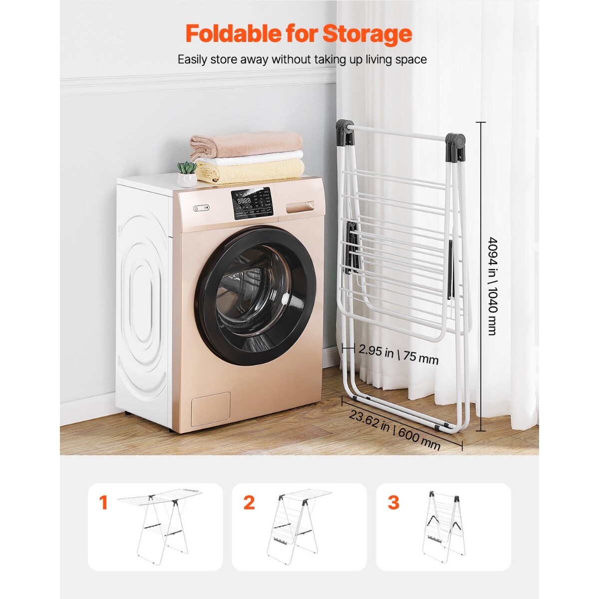 White-Grey Foldable 2-Tier Laundry Drying Rack with Rods and Clips