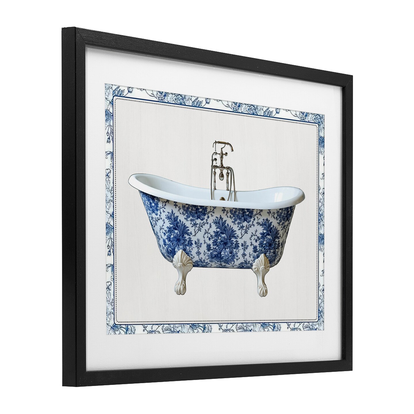 Stupell Industries Vintage Chinoiserie Bathtub Framed Print Under Glass, design by Lettered and Lined